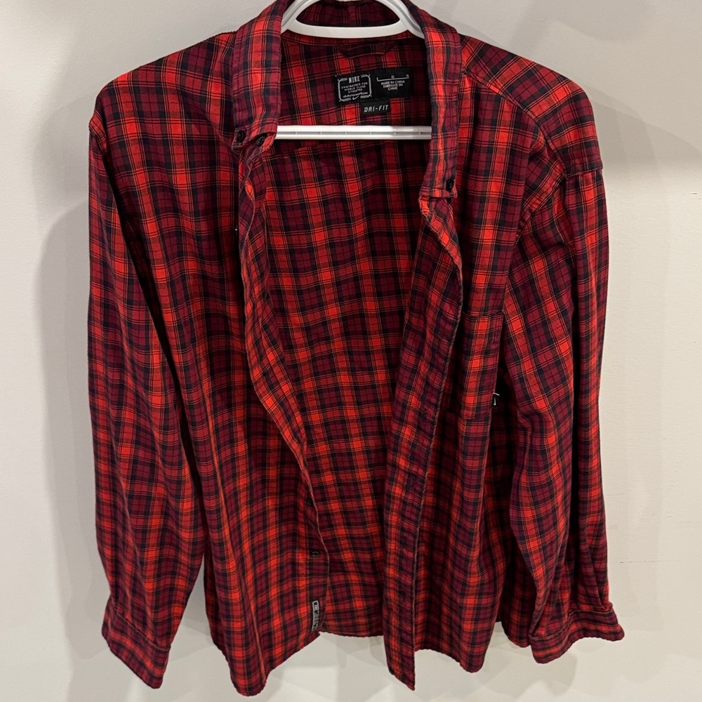 Nike Red Plaid Casual Button Down Shirt